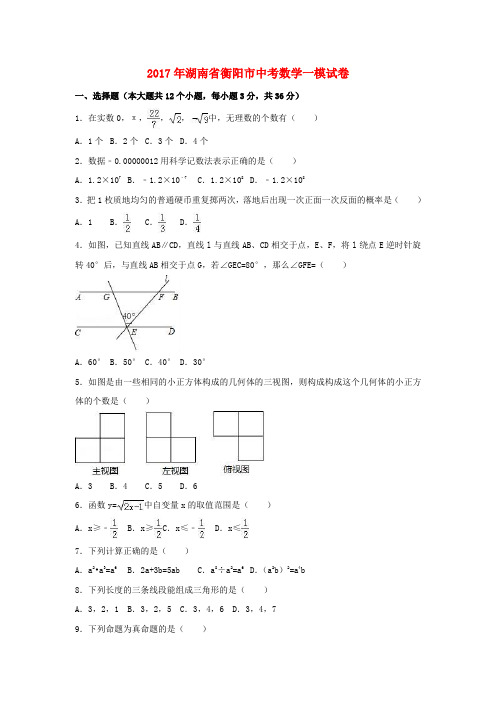 湖南省衡阳市2017年中考数学一模试卷(含解析)