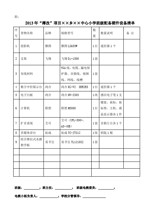 小学班级多媒体设备清单