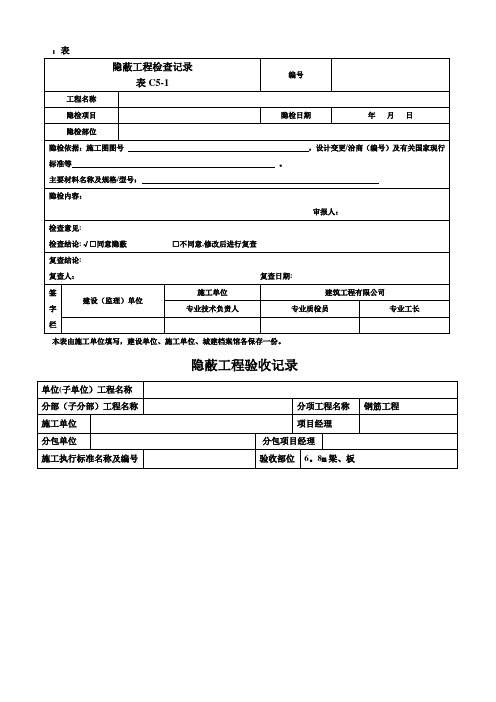 隐蔽工程检查记录填写示范表【范本模板】