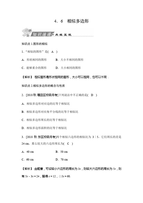 2019秋浙教版数学九年级上册同步测试题：4.6 相似多边形