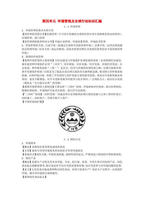 高中地理第四单元环境管理及全球行动知识汇编鲁教版选修6