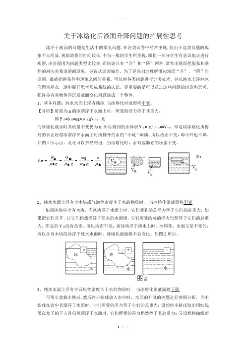 冰熔化后液面升降问题