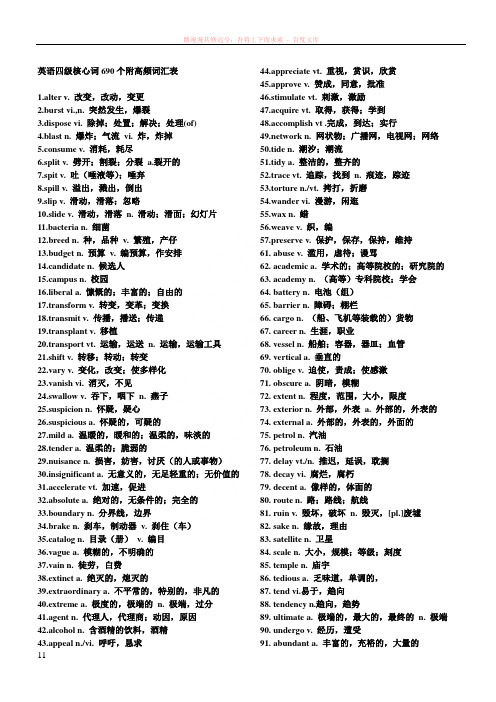 英语四级核心词690个附高频词汇表