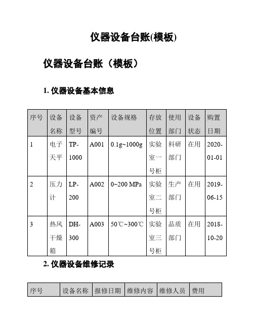 仪器设备台账(模板)