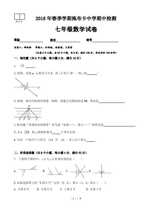 2018年春七年级数学下册期中卷