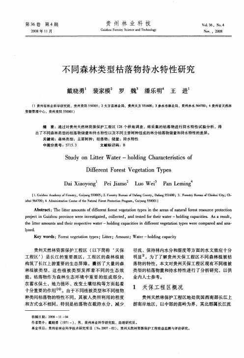 不同森林类型枯落物持水特性研究