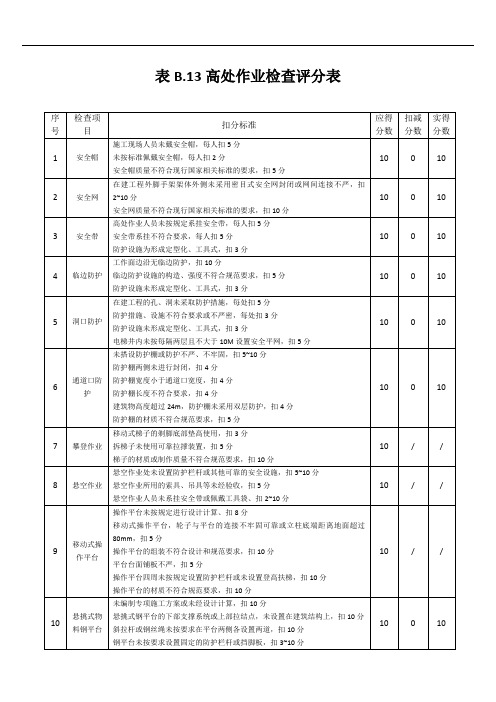 表B.13高处作业评分表