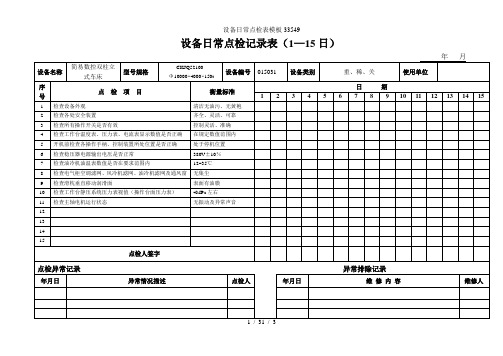 设备日常点检表模板33549