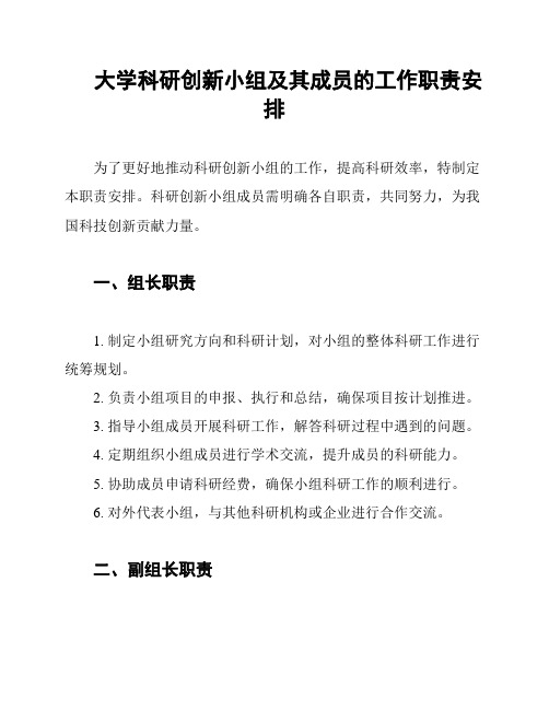 大学科研创新小组及其成员的工作职责安排