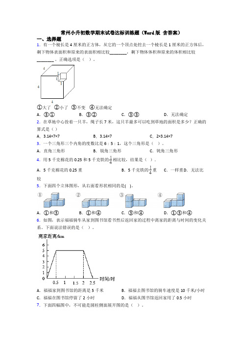 常州小升初数学期末试卷达标训练题(Word版 含答案)