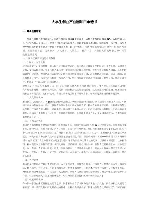大学生创业产业园项目申请报告