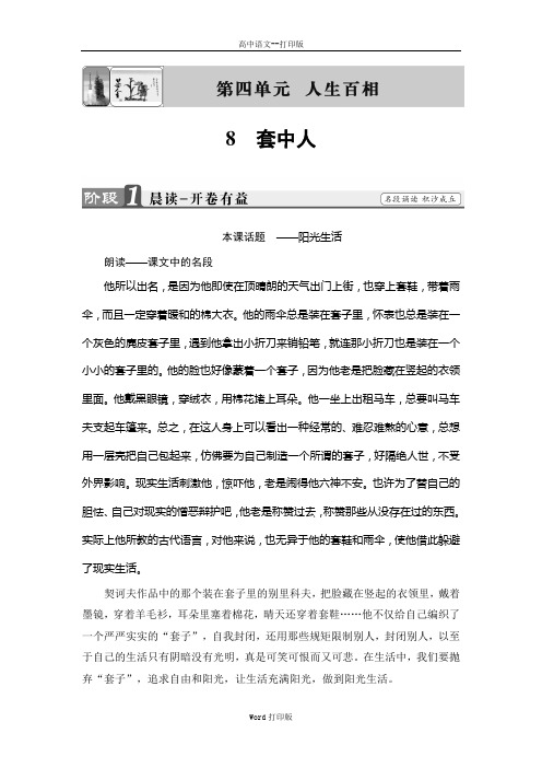 鲁人版-语文-高一语文鲁人版必修2教师用书 第4单元8 套中人