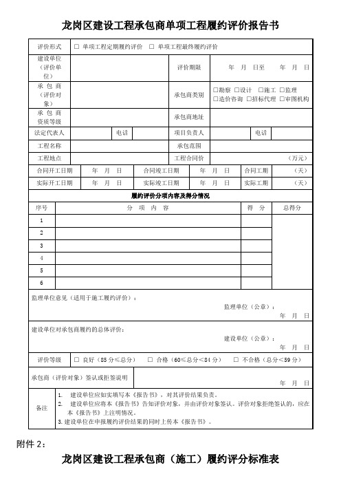 龙岗区建设工程承包商单项工程履约评价报告书【模板】