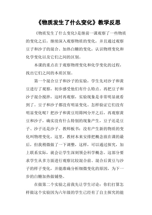 《物质发生了什么变化》教学反思