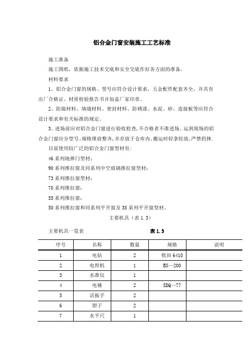 铝合金门窗安装施工工艺标准