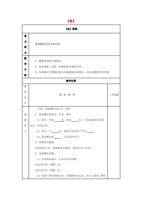 八年级生物上册 5.1.4 鱼教案4 (新版)新人教版