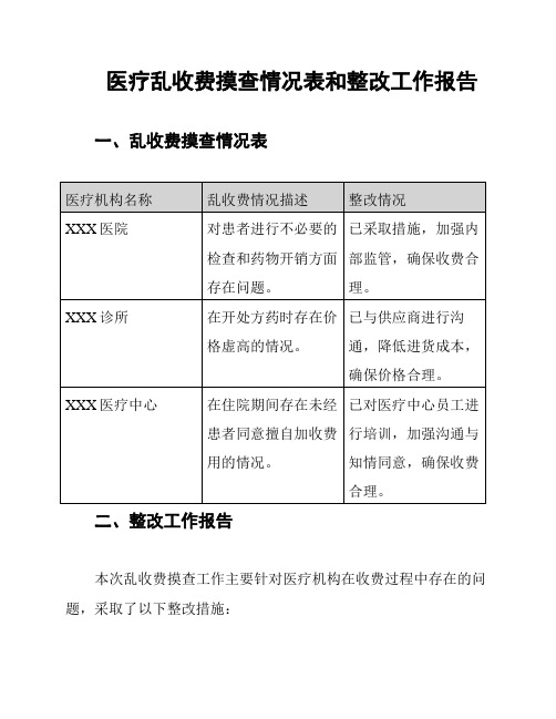 医疗乱收费摸查情况表和整改工作报告