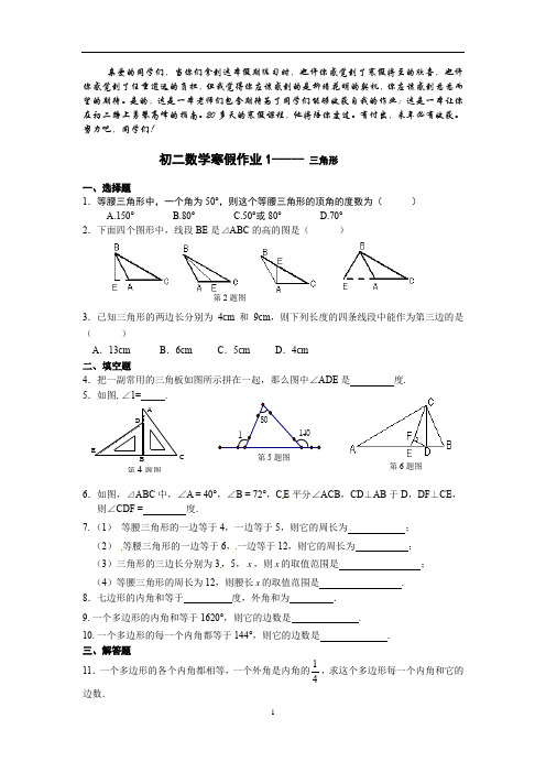 2024-2025学年+人教版八年级数学上册寒假作业1-三角形