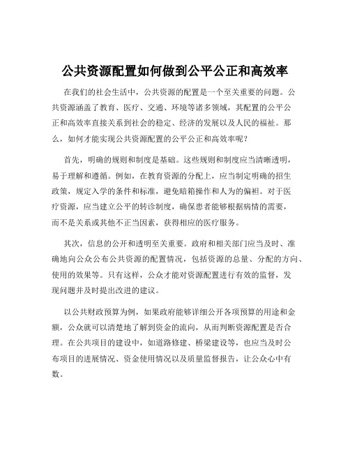 公共资源配置如何做到公平公正和高效率