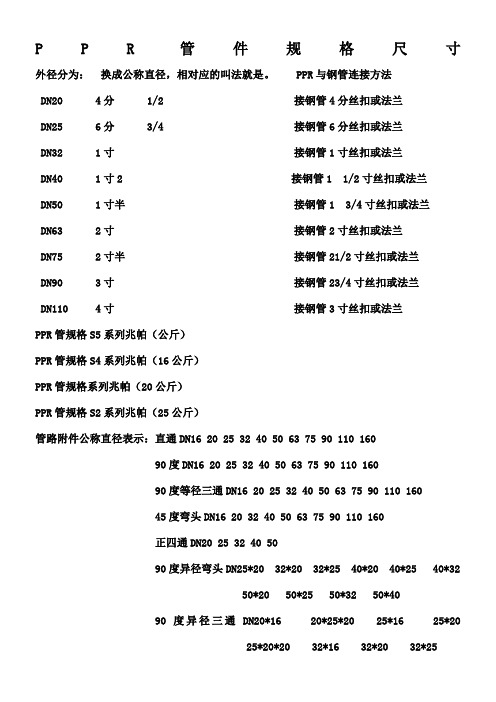 PPR管件规格尺寸