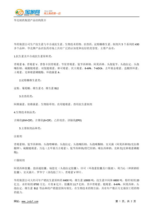 华北制药集团产品结构简介.docx