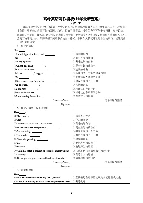 16年最新整理史上最齐全的高考英语写作模板(全国通用)