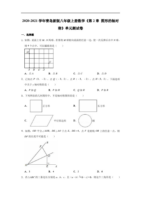2020-2021学年青岛新版八年级上册数学《第2章 图形的轴对称》单元测试卷(有答案)