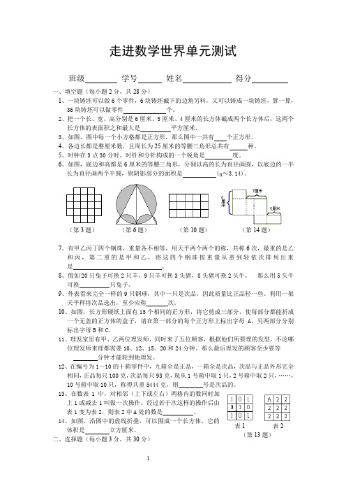 走进数学世界单元测试