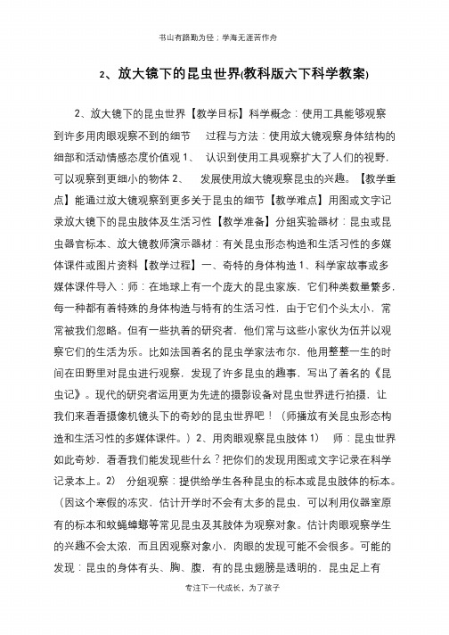 2、放大镜下的昆虫世界(教科版六下科学教案)【推荐下载】