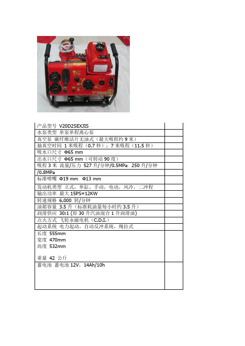 东发 V20D2S机动消防泵参数资料