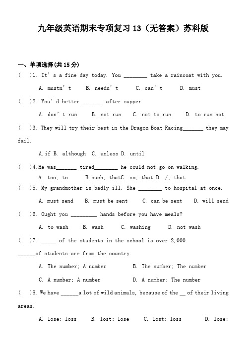 九年级英语期末专项复习13(无答案)苏科版