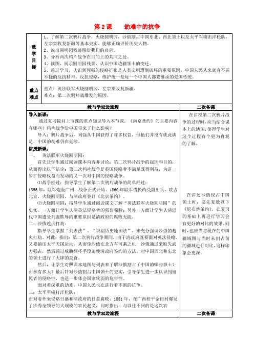 江苏省常州市潞城中学八年级历史上册 第2课《劫难中的抗争》教案 北师大版