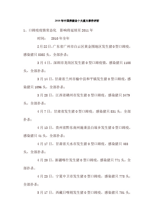 2010年中国养猪业十大重大事件评析