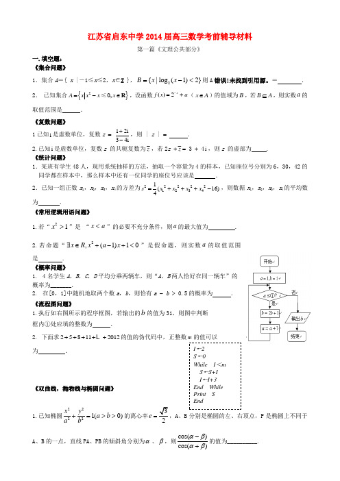 江苏省启东中学高三数学考前指导苏教版