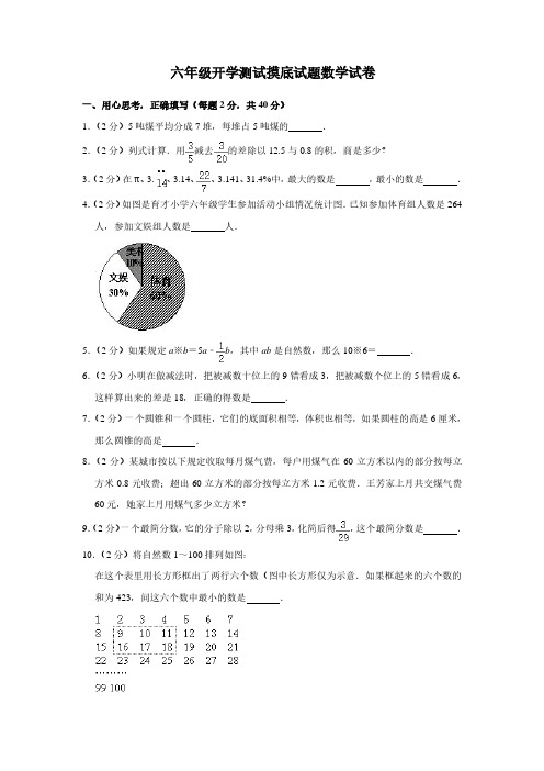 六年级开学测试摸底试题数学试卷(1)