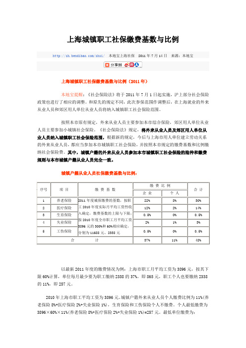 关于上海城镇社保基数和比例的解释