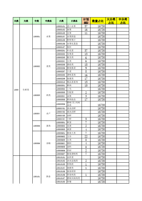 商品大中小分类表
