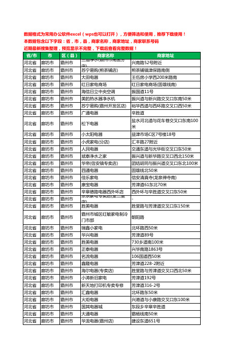 2020新版河北省廊坊市霸州市家用电器工商企业公司商家名录名单联系电话号码地址大全272家