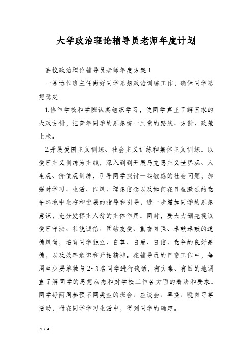 大学政治理论辅导员老师年度计划