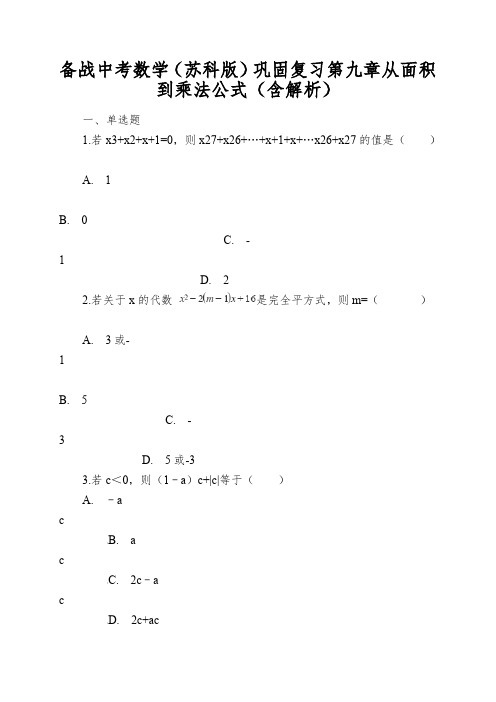 备战中考数学(苏科版)巩固复习第九章从面积到乘法公式(含解析)