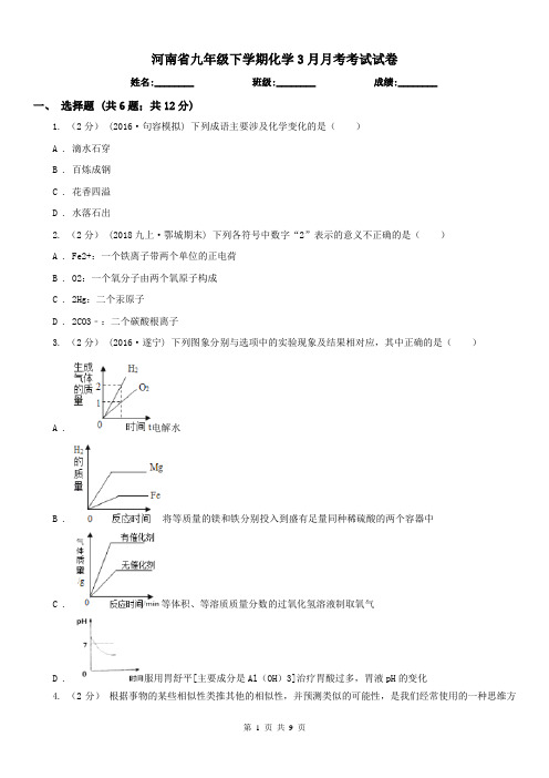 河南省九年级下学期化学3月月考考试试卷