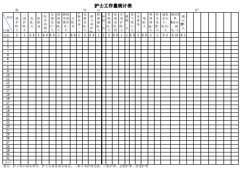 护士工作量表