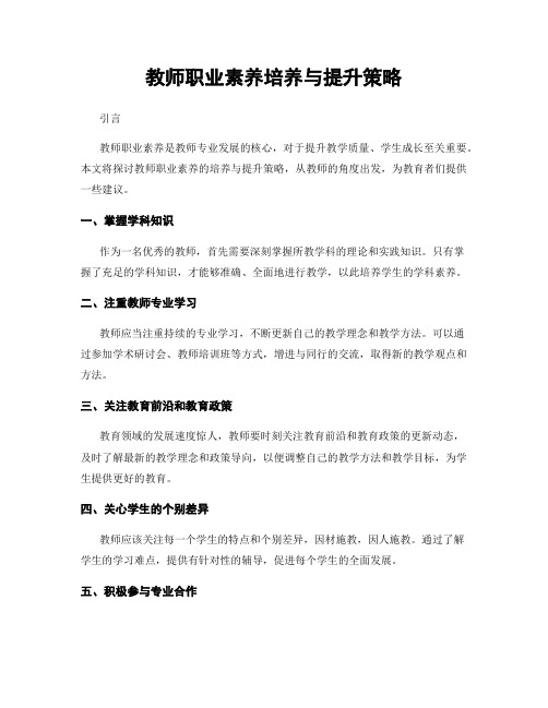 教师职业素养培养与提升策略