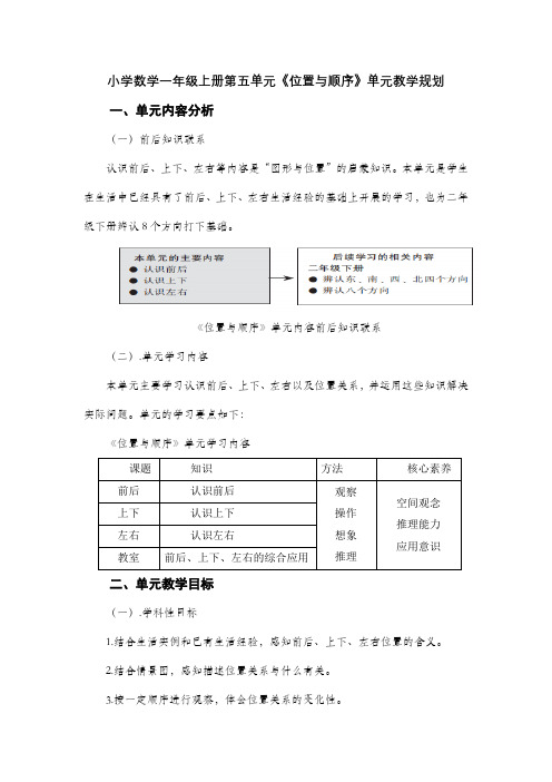 数学一年级上册第五单元《位置与顺序》单元教学规划