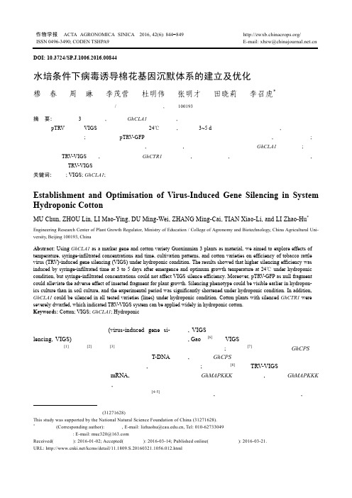 水培条件下病毒诱导棉花基因沉默体系的建立及优化