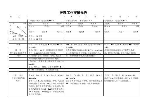 护理工作交班报告【范本模板】