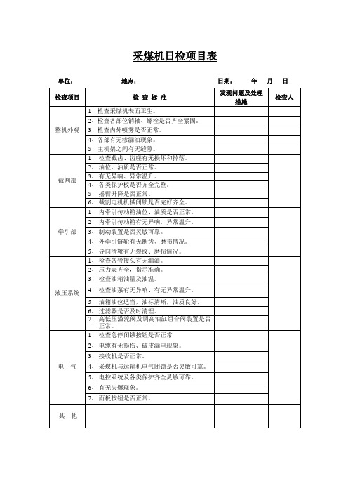 采煤机日检查项目