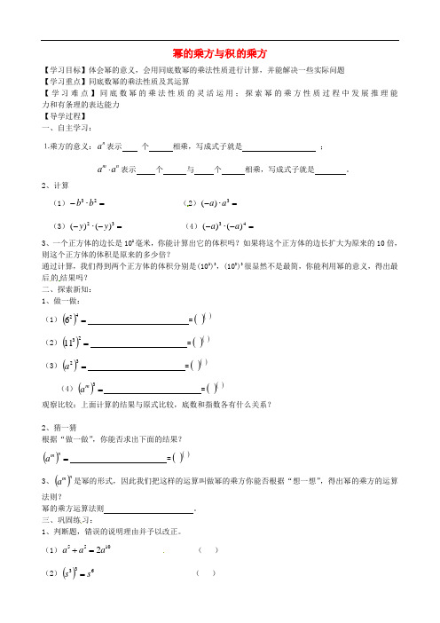 山东省烟台市黄务中学六年级数学下册 6.2 幂的乘方与