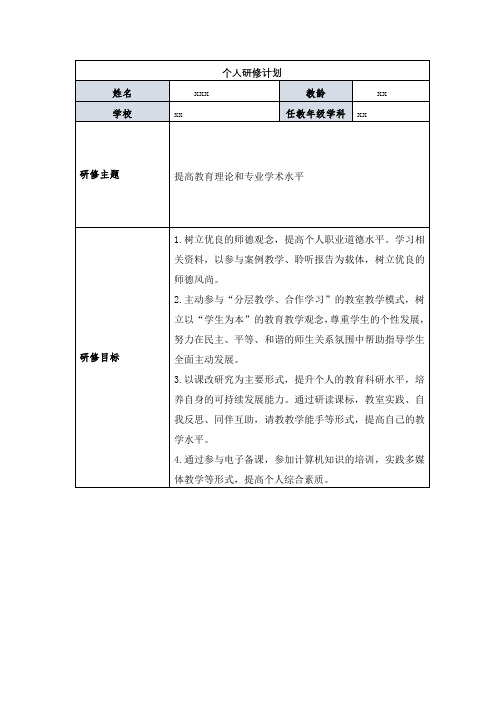 2019年度职业院校教师素质提高计划网络研修个人研修计划