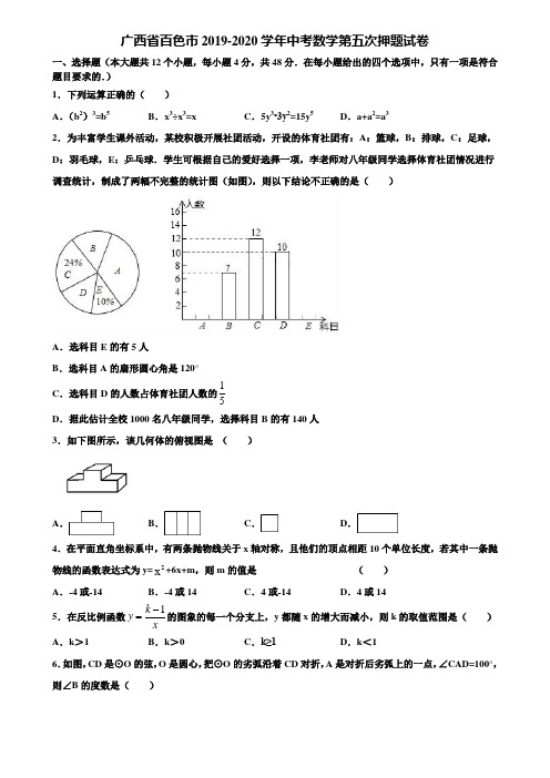 广西省百色市2019-2020学年中考数学第五次押题试卷含解析